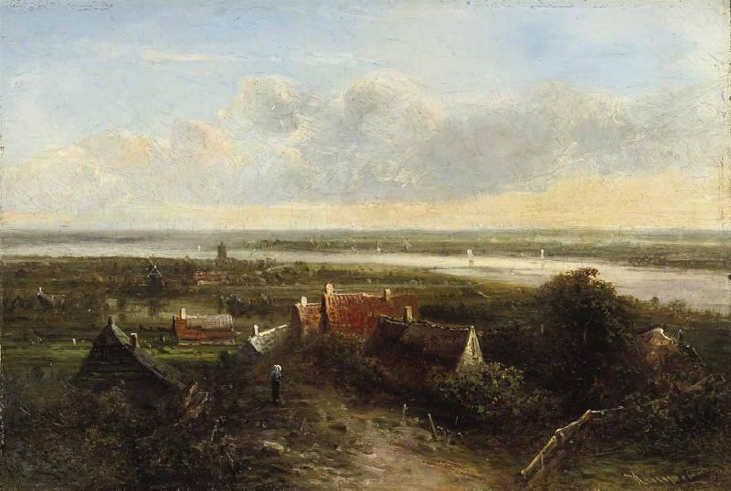 Pieter Janssens A panoramic river landscape oil painting image